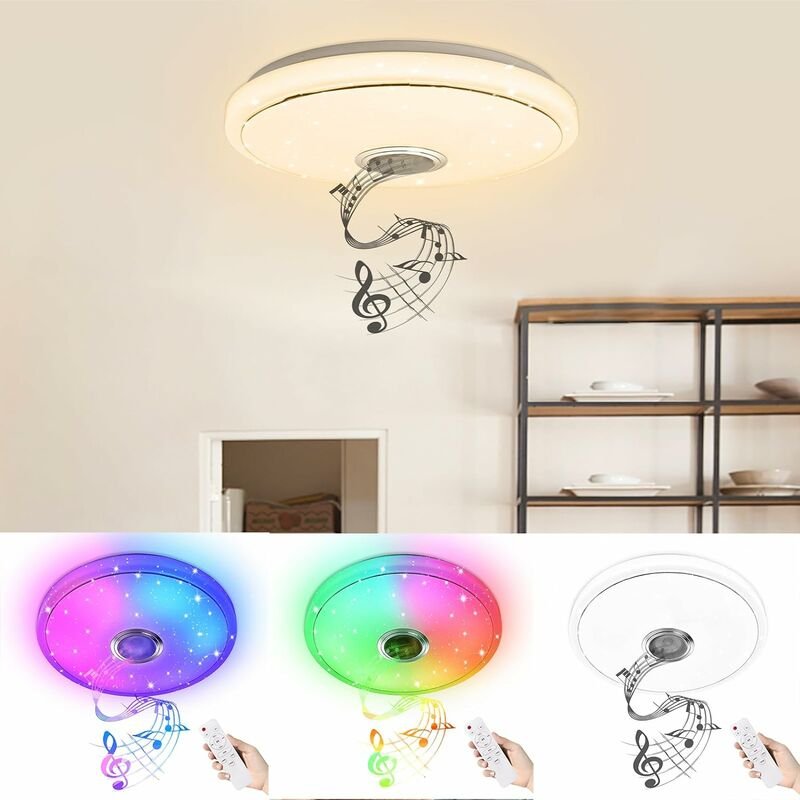 Led Deckenleuchte rgb Deckenlampe mit Bluetooth Lautsprecher, Dimmbar Sternenhimmel Flach Deckenbeleuchtung mit APP-Steu...