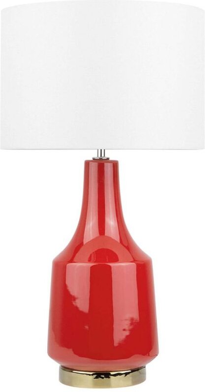 Beliani - Tischlampe Rot Keramik 60 cm Stoffschirm Cremeweiß Vasenform Kabel mit Schalter Retro-Stil