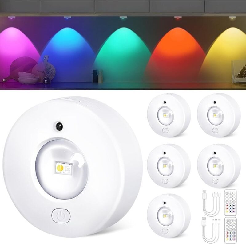 RGB-LED-Strahler, wiederaufladbar, kabellos, mit Fernbedienung, 13 Farben und 1500-mAh-Akku, Dimmer und Timer, für Küche...