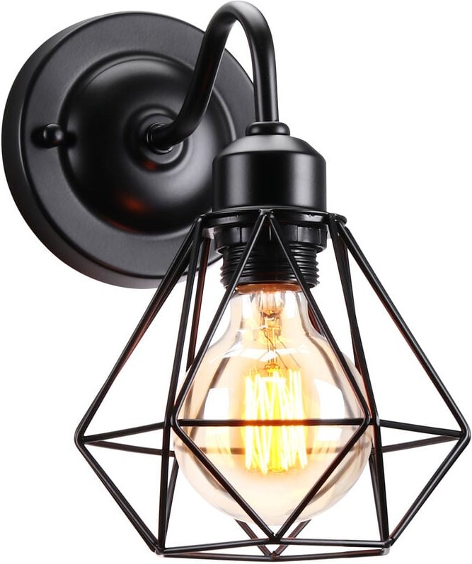 Wandleuchte, Industrial Stile Ø16cm Mini Diamant Käfig Wamp Lampe, E27 Erleuchtung Art Decor für Schlafzimmer Küche Wohn...