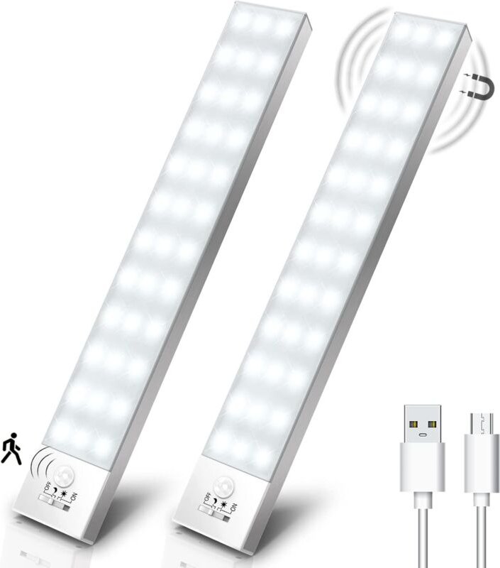 36 LED-Schrankleuchte, wiederaufladbare kabellose USB-LED-Schrankleuchte mit Bewegungssensor, LED-Beleuchtung für Küche ...