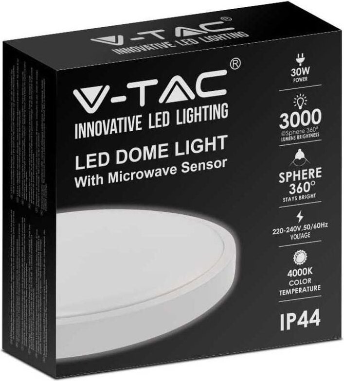 V-TAC VT-8630S-W-RD 30W LED-Deckenleuchte integrierter Mikrowellen-Bewegungssensor IP44 rund weiß 360° 4000K - sku 7665