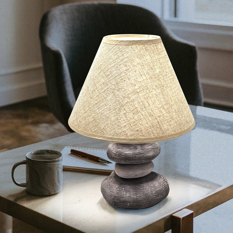 Thumbnail - Etc-shop - Tischlampe Schlafzimmer Beistellleuchte braun Leselampe modern, Schreibtischleuchte Steinoptik Textil Schirm,...