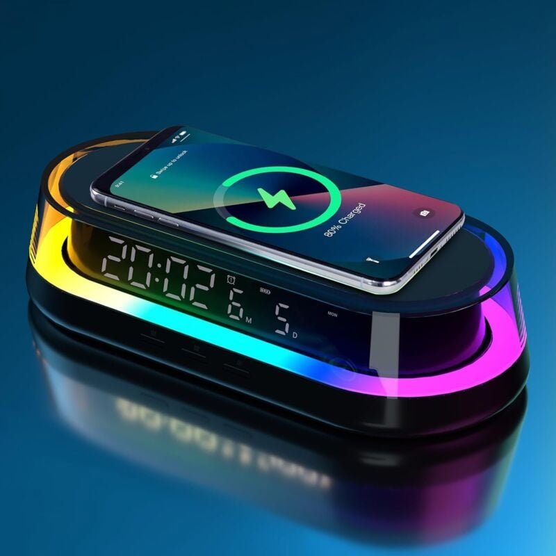 LED-Wecklicht, Nachttischlampe mit kabelloser Ladestation, Wecklicht mit 3 Helligkeitsstufen, smarte RGB-Stimmungslampe,...