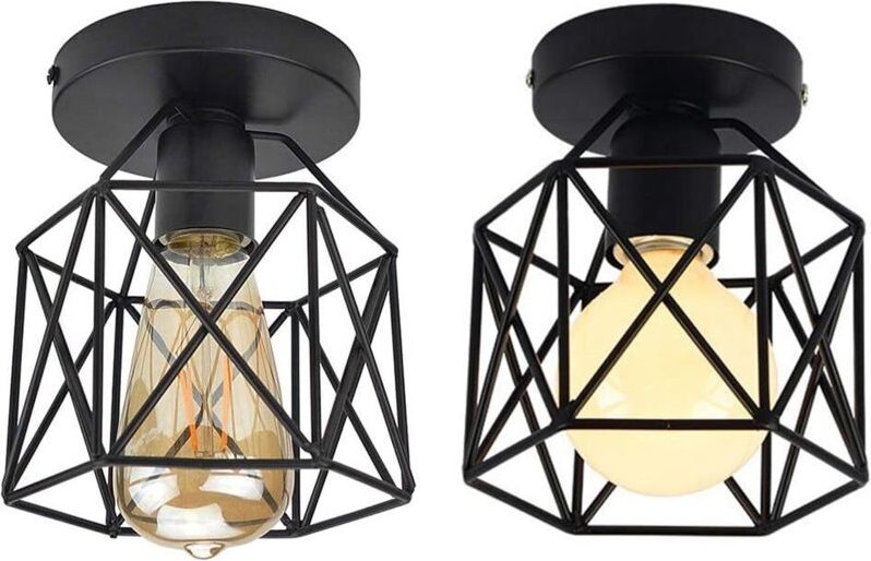 Retro-Industrie-Deckenleuchte aus Metall, quadratisch, Käfigform, E27-Fassung, für Wohnzimmer, Schlafzimmer, Café, Bar, ...