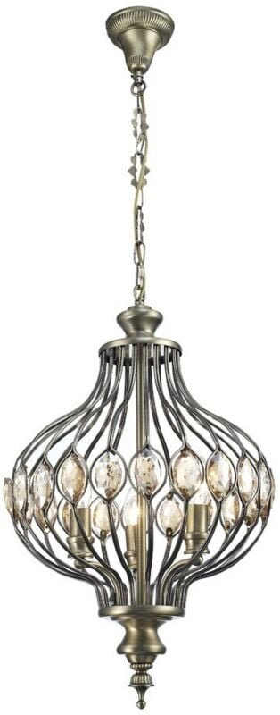 Inspired Diyas - Marisa - Deckenanhänger 3 Licht E14 Antik Messing, Bernstein Kristall