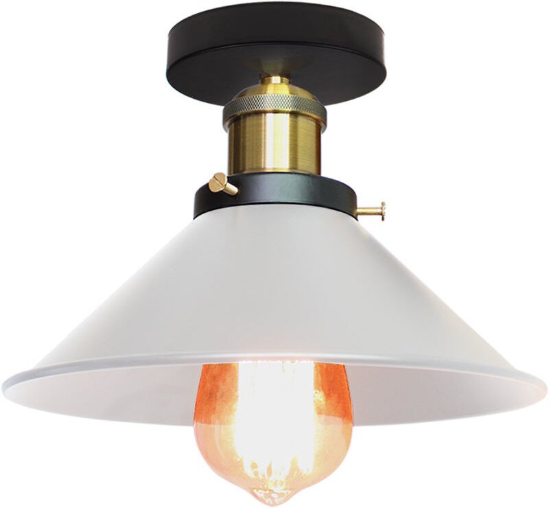 Vintage Edison Loft Deckenleuchte Industrielle Deckenleuchte Eisen Metall Regenschirm Lampenschirm E27 26cm (Weiß)