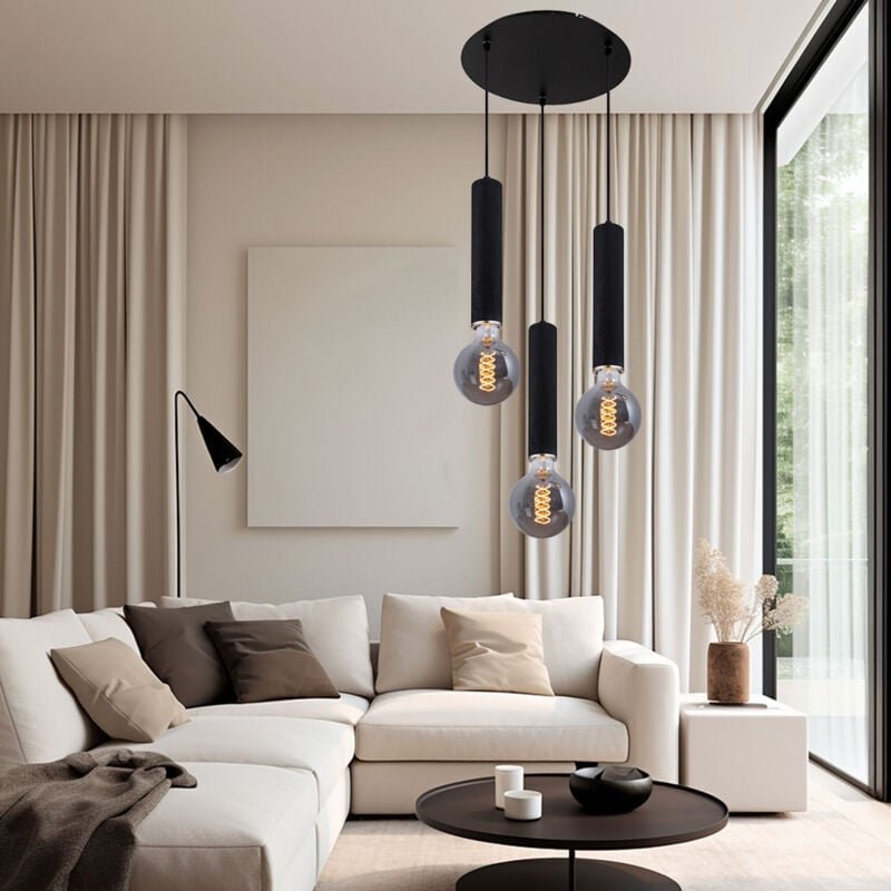 Pendelleuchte Hängelampe 3 flammig Holz Esstischleuchte Wohnzimmer Cluster Pendellampe, schwarz, 3x E27, DxH 35 x 160 cm