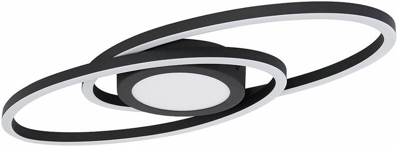 LED Deckenleuchte geschwungene Form Design Metall Kunststoff opal weiß Deckenlampe zwei Ringe, 1x LED 24 W warmweiß, LxB...