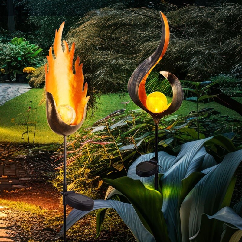 Thumbnail - Led Solarlampe Außenleuchte Erdspieß Gartendeko Flammen Design Stecklampe Gartenleuchte Flammen Design, 2er Set