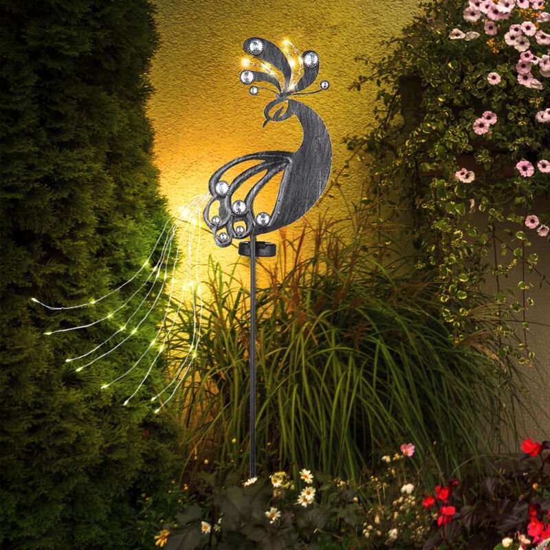 Solarstecker Garten Steckleuchte Solarlampe für Außen Gartendeko Pfau Design, Metall Kunststoff, led 3000K, LxBxH 17,5x4...