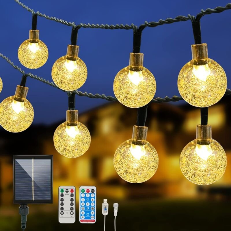 12 m 100 led Solar-Lichterkette mit Fernbedienung, USB-betriebene Lichterkette für drinnen und draußen, 8 Modi, wasserdi...