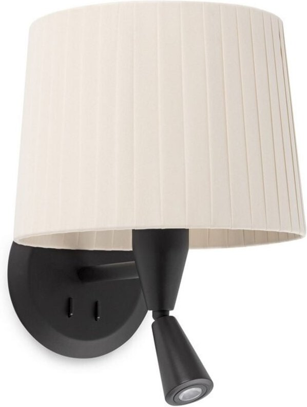 Faro Barcelona - samba Wandleuchte innen mit Leser schwarz/Polyesterseide beige 64309-35