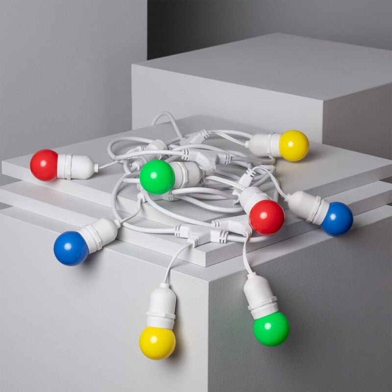 Efectoled - Set Girlande Waterproof 5.5m Weiss+ 8 LED-Glühbirnen E27 G45 3W Farbig Blau