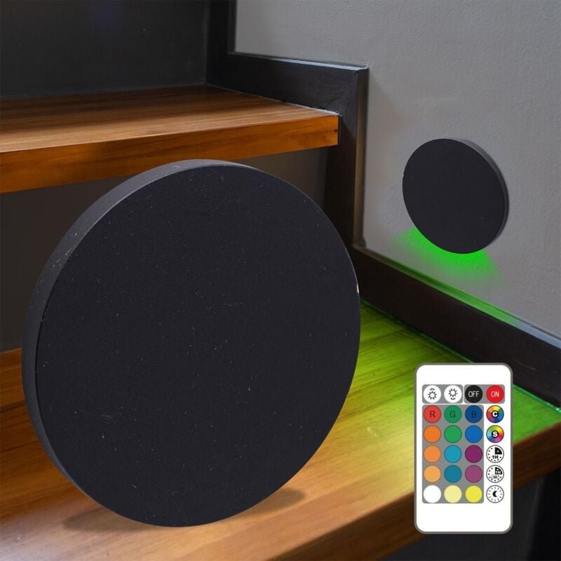 LED Treppenleuchte rund schwarz - Lichtfarbe: Warmweiß bis Kaltweiß + RGB-Farben - Lichtaustritt: Kato