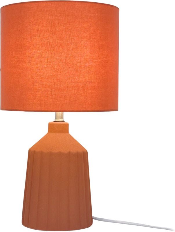 Relaxdays Tischlampe, gemusterter Keramikfuß, Stoffschirm, E27, HxD: 42 x 23 cm, Nachttischlampe mit Kabel, terracotta