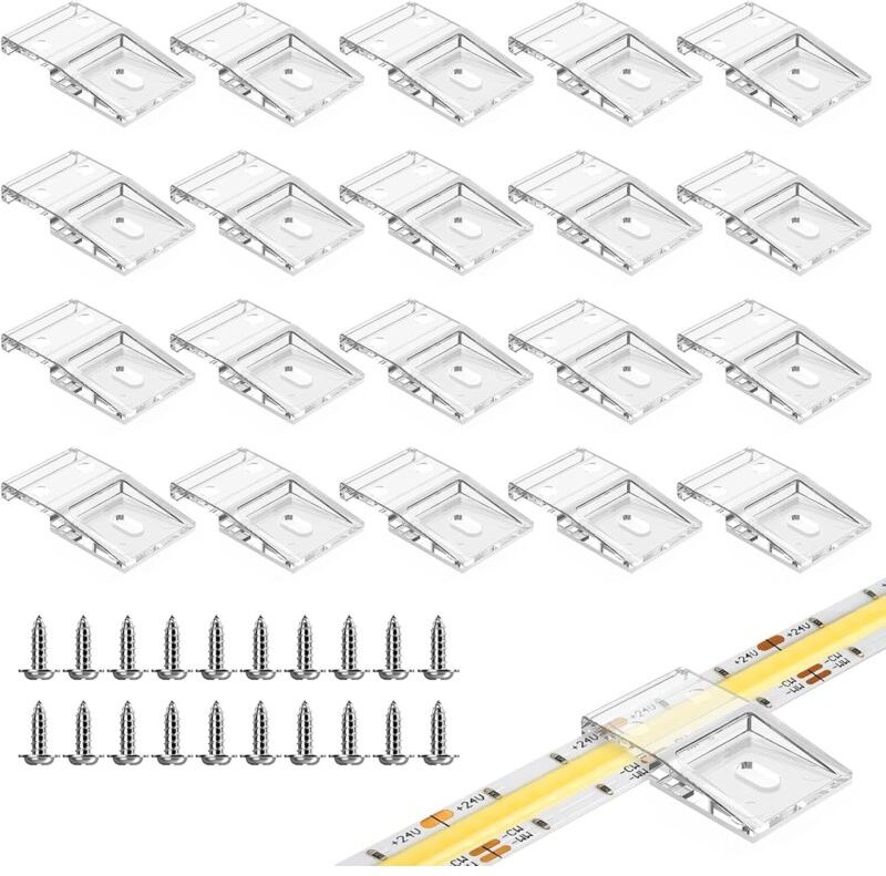 Klare Lichtstreifen-Befestigungsclips, selbstklebend mit Schrauben, 50 Befestigungsclips und Schrauben, für 10 mm breite...