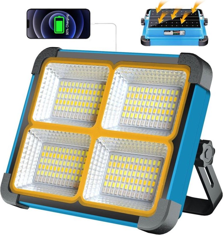 Wiederaufladbarer LED-Flutlichtstrahler, tragbare, akkubetriebene LED-Arbeitsleuchte, Solarpanel, magnetische Befestigun...