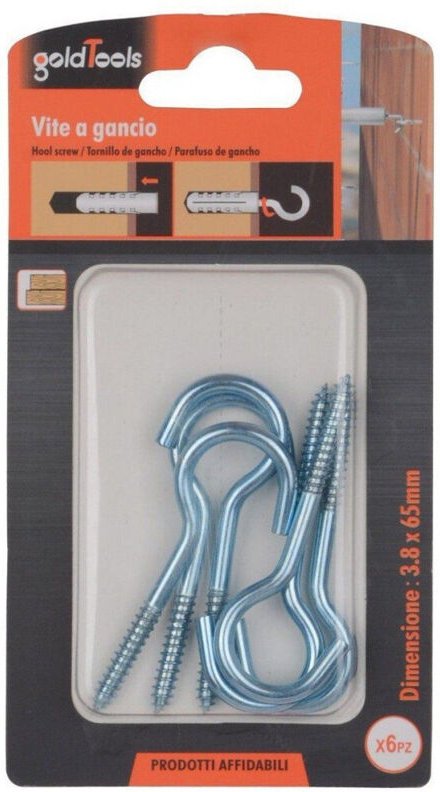 Trade Shop Traesio - Trade Shop - set 6 pezzi viti vite a gancio ganci 3.8 x 65 mm mit filettature für legno 90730 -