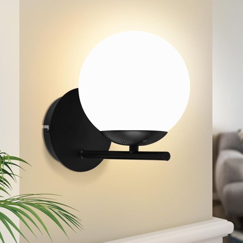 GBLY Wandleuchte Schwarz Wandlampe Innen - E27 Metall Design Modern aus Glas Bettlampe Wandbeleuchtung Badezimmer Vintag...