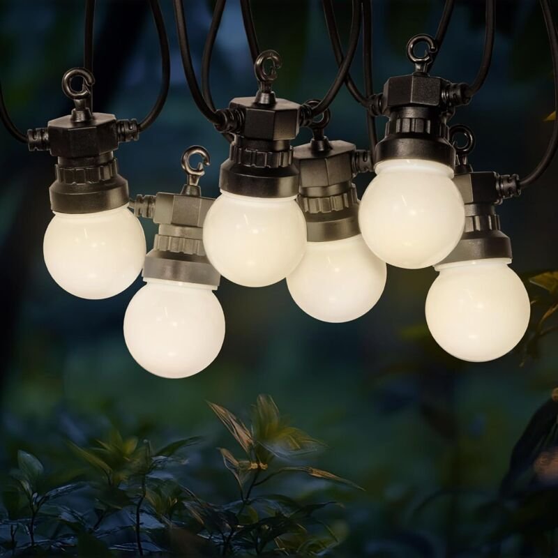 10 m lange schwarze Lichterkette mit 20 austauschbaren 2800K LED-Lampen – wasserdichte Lichterkette für den Außenbereich...