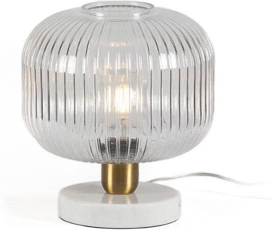 Tischlampe 24X24X28 Transparentes Glas/Goldenes Metall/Weißer Marmor