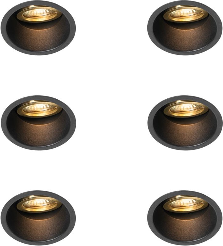Set mit 6 modernen Einbaustrahlern schwarz mit Gold, dreh- und schwenkbar - Alloy
