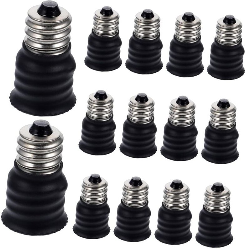 E12-auf-E14-Glühbirnenadapter aus schwarzem Kunststoff, 15-teiliger Lampensockelkonverter, kompatibel mit Standardglühbi...