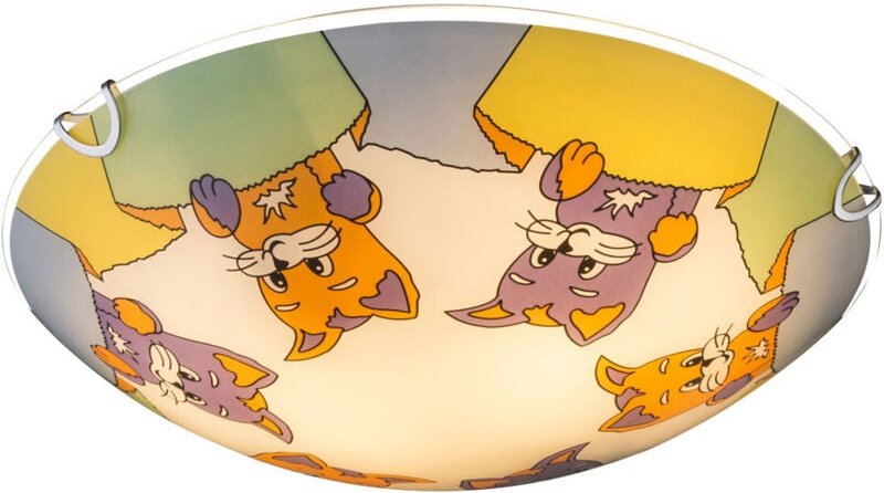 Globo - Kinderlampe Deckenleuchte Deckenlampe Kinderzimmerleuchte mit Tieren, Katzen Motiv, Glas, 2x E27, DxH 30 x 6,5 c...