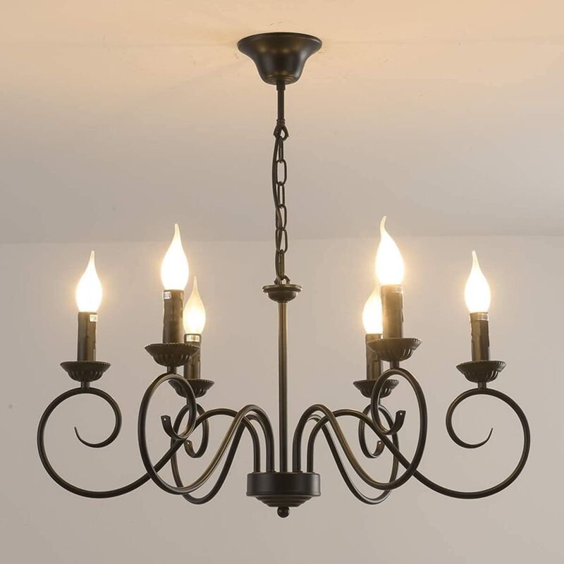 Ganeed - Kronleuchter im Traditionellen Landhausstil, Vintage Höhenverstellbarer Kerzenleuchter aus Eisen Deckenlampe, 6...