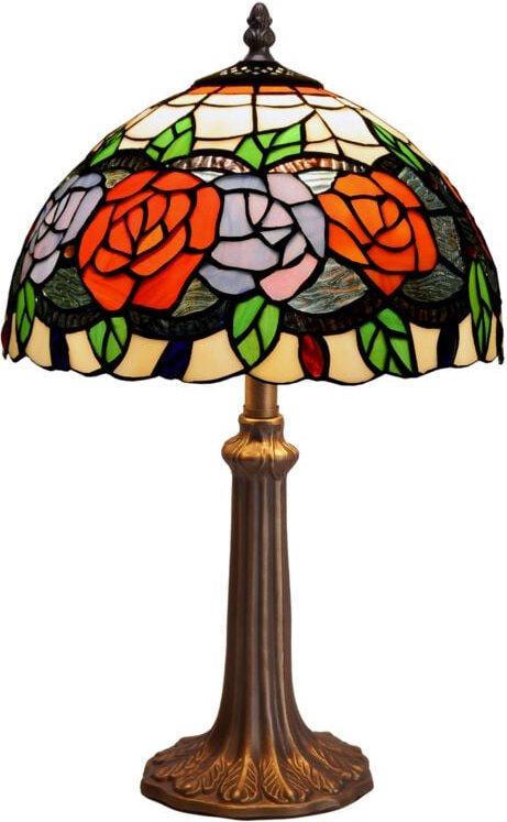 Mittelgroße Tischlampe mit geformtem Sockel und Lampenschirm mit 30 cm Durchmesser der Rosy-Serie