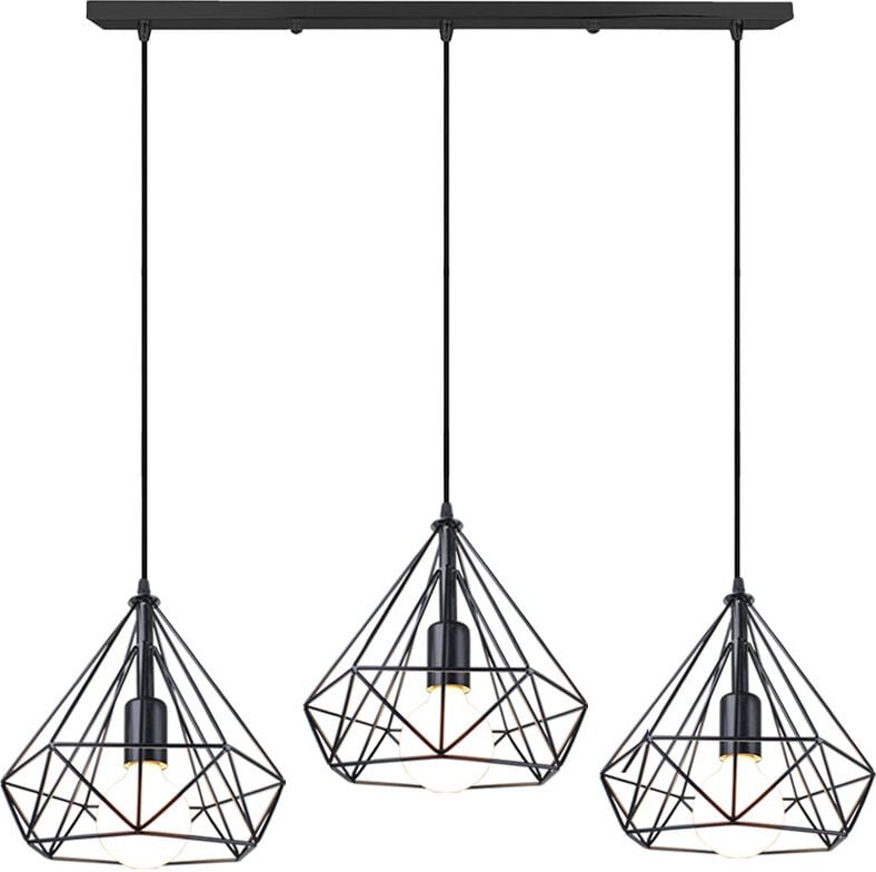 Pendelleuchte, Ø25cm Diamant Form Hängelampe, Kronleuchter mit Metall Käfig für Wohnzimmer Schlafzimmer Esszimmer Küche ...