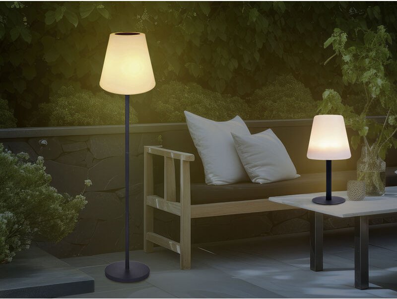 Meinewunschleuchte - Solarleuchten set: Stehleuchte höhenverstellbar bis 150 cm & Tischleuchte 25 cm