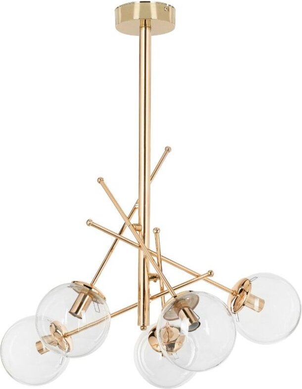 Iperbriko - Deckenlampe Gondia ASZ1391 aus Metall in Goldfarbe mit 5 Glasschirmchen H82xL70