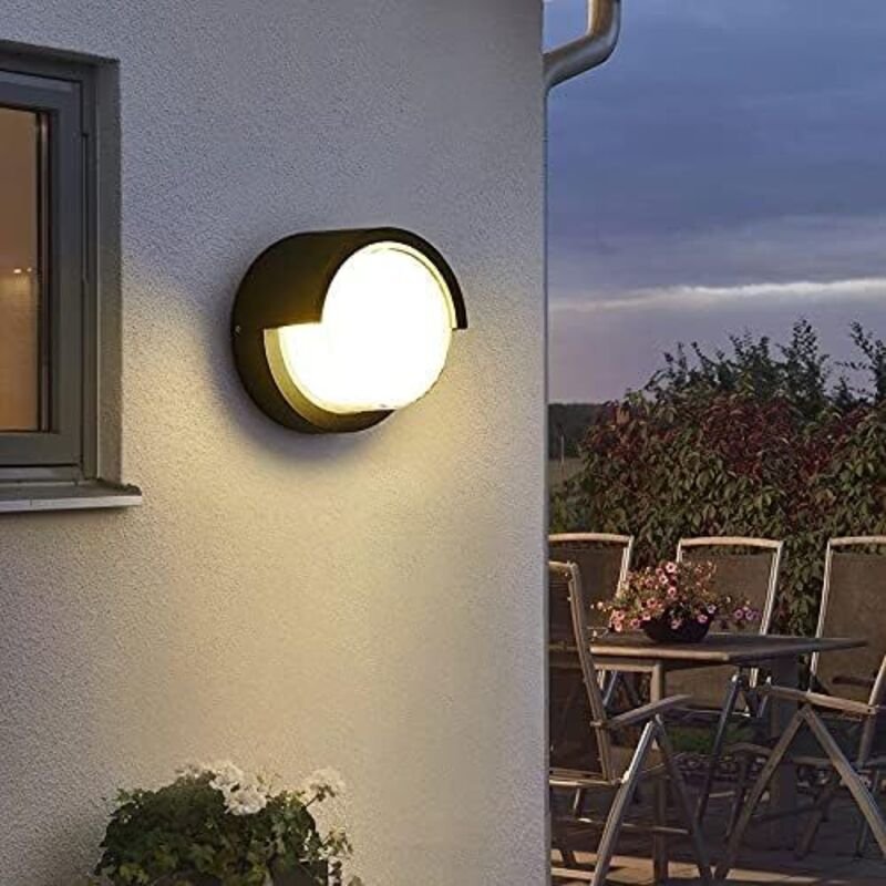 10 Watt Runde led Wandleuchte, Wasserdichte Wandbeleuchtung 3000K Warmweiß, Schwarz