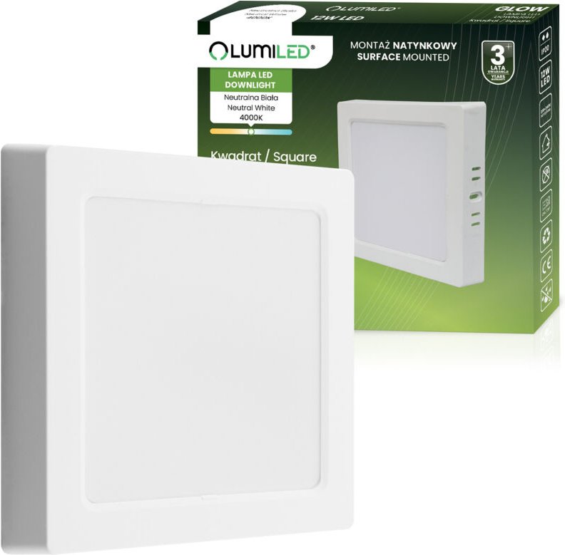 Aufputz-LED-Deckenleuchte 12W Quadratisch 4000K GLOW Weiß LUMILED
