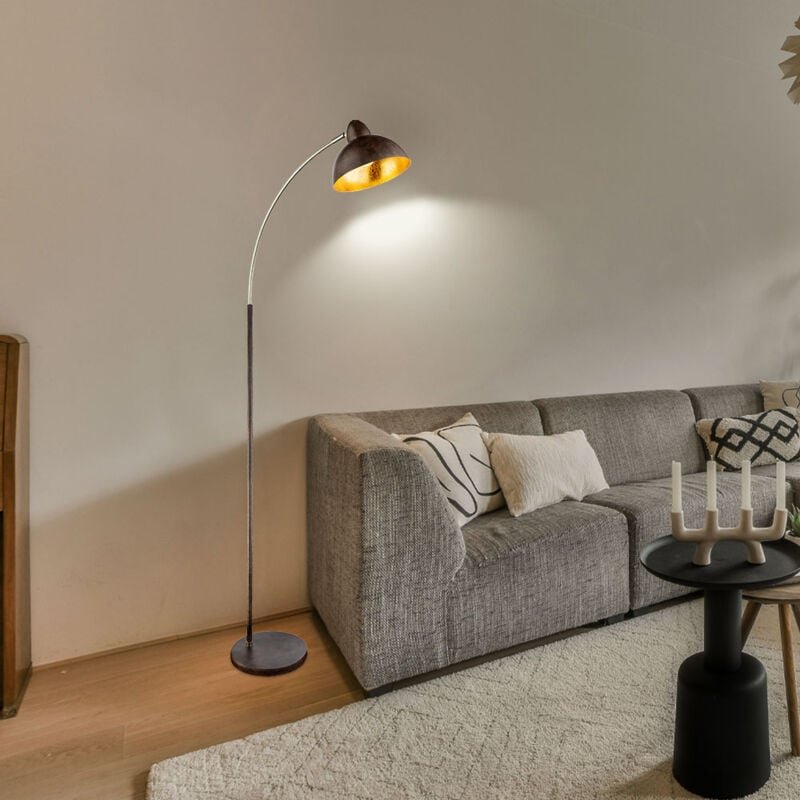 Globo Lighting - Stehleuchte rostfarben Retro Wohnzimmerleuchte stehend gold Stehlampe Bogenleuchte rost gold, Messing M...