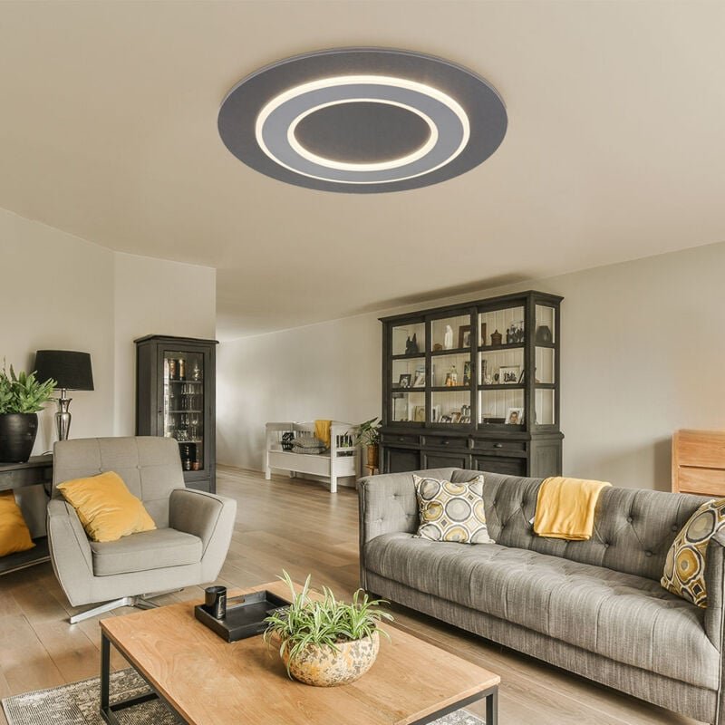 LED Deckenleuchte anthrazit opal Deckenlampe Holz grau Wohnzimmerleuchte Decke, Metall Acryl, 40W 1120Lm warmweiß, DxH 4...