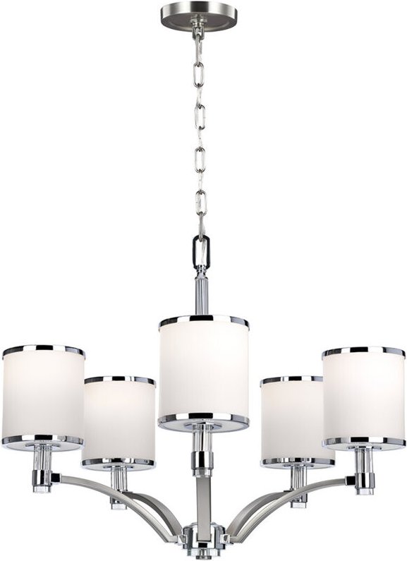 Thumbnail - Prospect Park - 5 leichte mehrarmige Kronleuchter aus Satin-Nickel, Chrom-Finish, E27 - Elstead