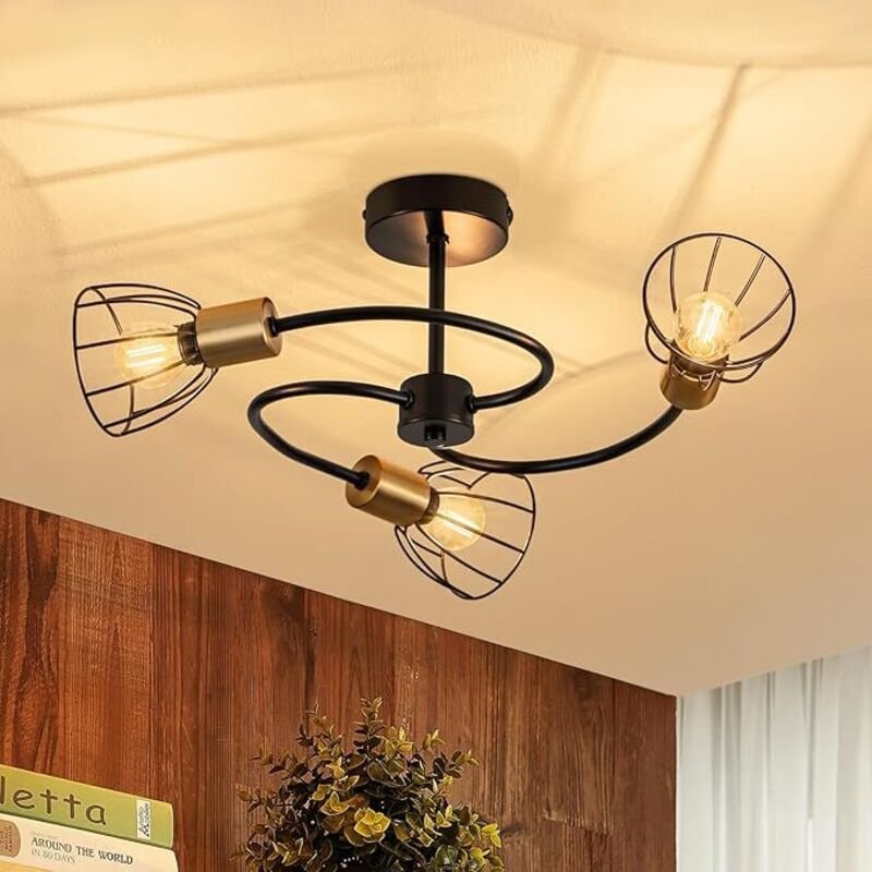 GBLY Deckenleuchte Schwarz Vintage Metall 3 Flammig E14 Industrial Hängelampe Für Wohnzimmer Küche Flur Schlafzimmer Ess...