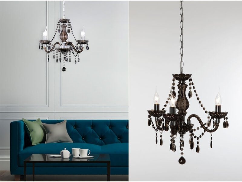 Trio Lighting - Kronleuchter lüster 3-flammig Silber mit Acryl Kristall Schwarz, ø 46cm