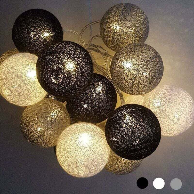 Lichterkette aus Baumwollkugeln, batteriebetrieben – 3,3 m, 20 LEDs, für Schlafzimmer, Vorhänge, Partys, Weihnachten, Ge...