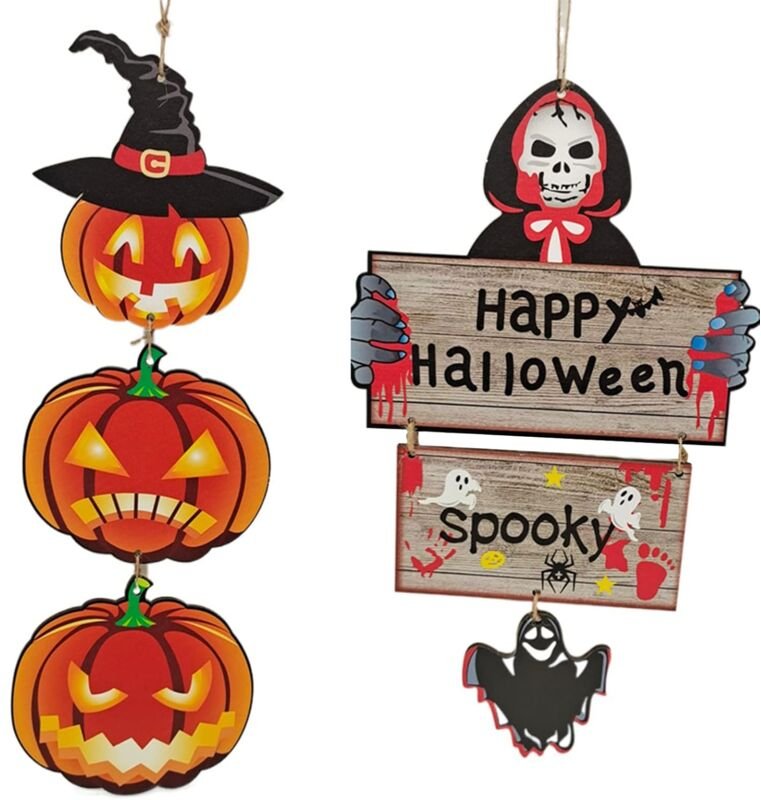 DOLASO Halloween-Dekoration, Outdoor-Halloween-Dekoration, Innen-Halloween-Dekoration, Halloween-Holz-Hängeschild, Skele...