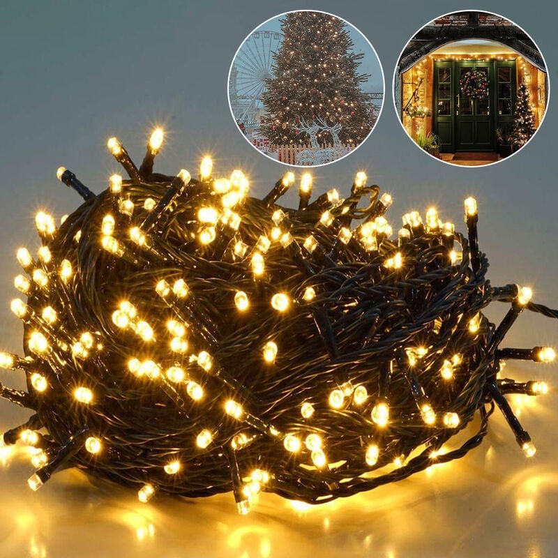 LED Lichterkette Outdoor Indoor Weihnachtsbeleuchtung Außen Warmweiß, Wasserdicht, 8 Beleuchtungsmodi und Memory-Funktio...