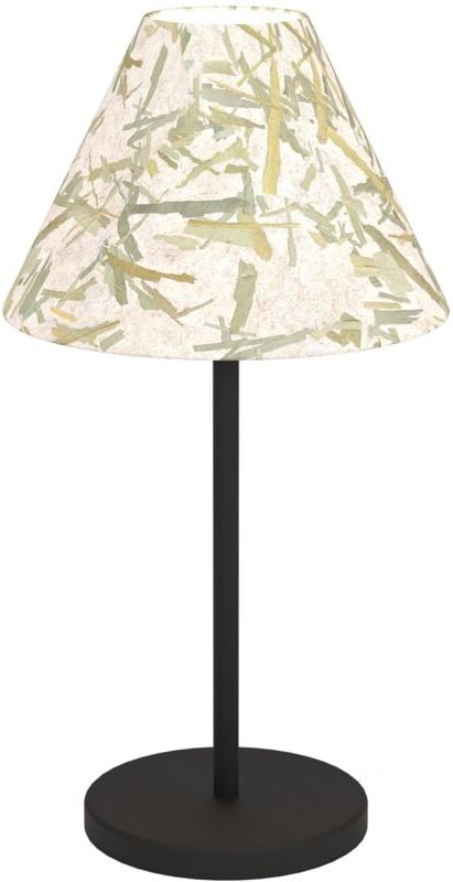 Tischlampe Oxpark, Nachttischlampe im Japandi Design, Tischleuchte aus Metall in Schwarz und Textil mt Bambusblättern, T...