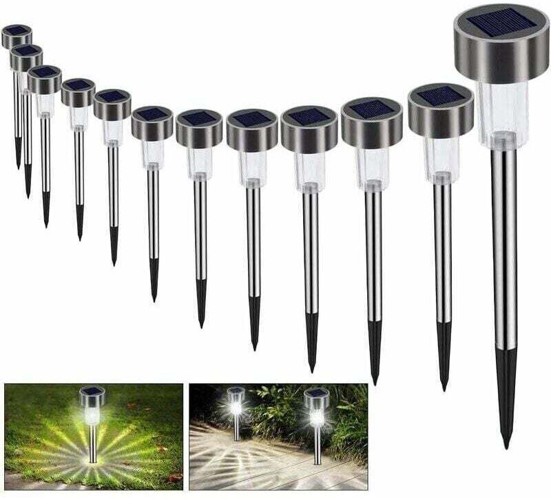 Lot de 12 lampes solaires de jardin, lampes de terrasse, douille au sol, étanches à la pluie, LED, tubes miniatures, vei...