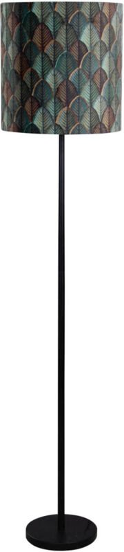 Stehleuchte Schwarz mit Samtlampenschirm Blattdesign und goldener Innenseite - Simplo