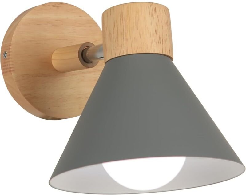 Wandleuchten Moderne Innen Wandlampe Holz Metall E27 Drehbarer für Schlafzimmer Wohnzimmer Flur Cafét - Ø18cm Grau
