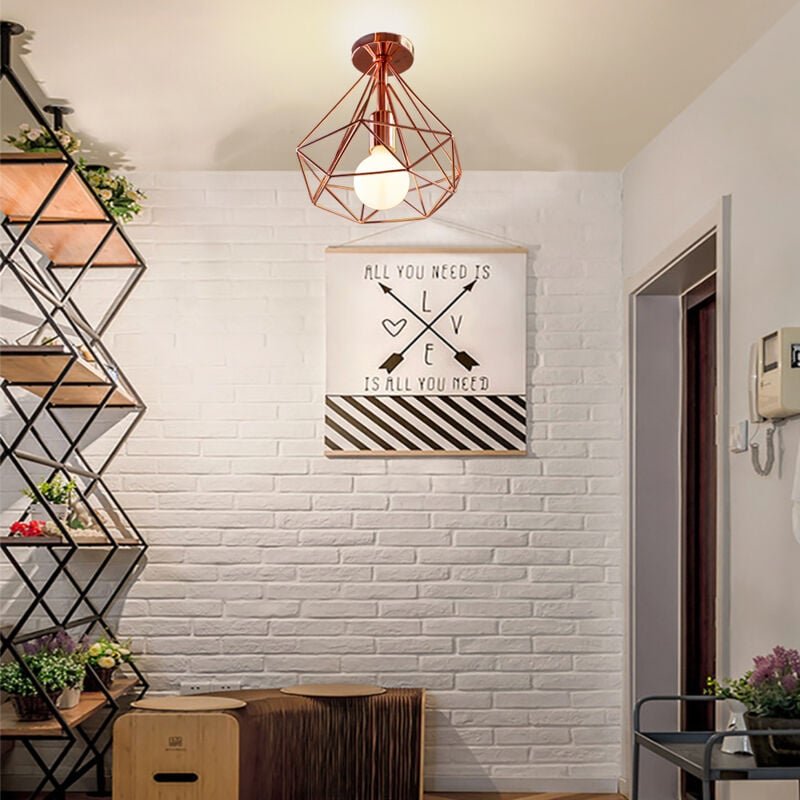 Vintage Industrie Deckenleuchte Käfig Deckenlampe Semi Flush Mount Wohnzimmerlampe Rot Ø25cm