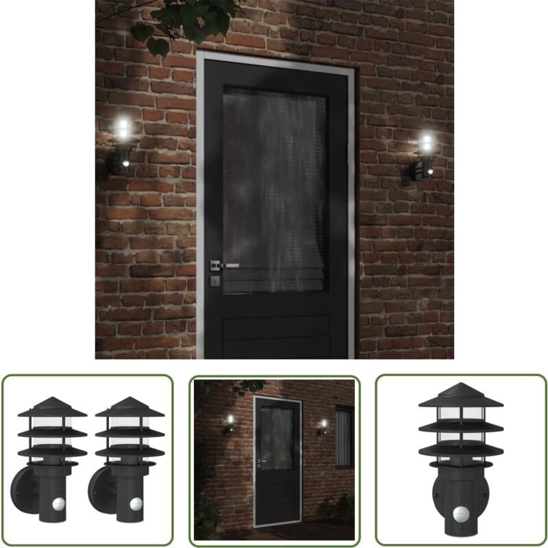 Außenwandleuchten mit Bewegungsmelder 2 Stk. Schwarz Edelstahl - Outdoor-Beleuchtung - Gartenbeleuchtung - Wandleuchte -...